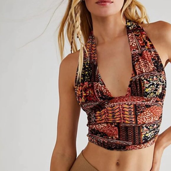 Free People Heather Printed Halter Top in Bronze Combo - Picture 1 of 9